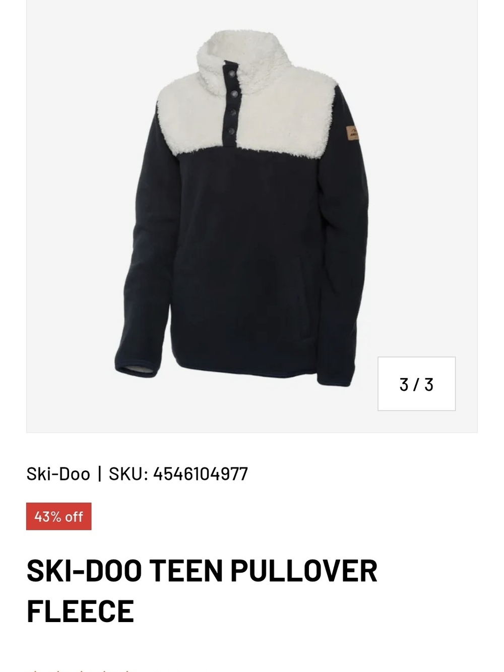 Ski-Doo Teen Pullover Fleece - Black and Cream